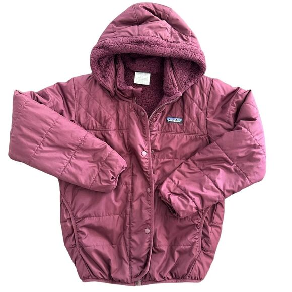 Patagonia Girls' Reversible Hoody Jacket Purple Size L Quilted Fleece - Picture 1 of 9